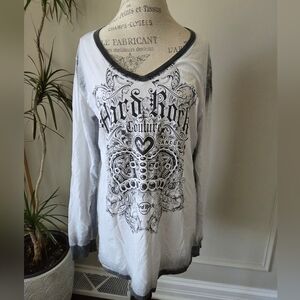 Hard Rock Couture White and Black Long Sleeve Top Sz.2XL